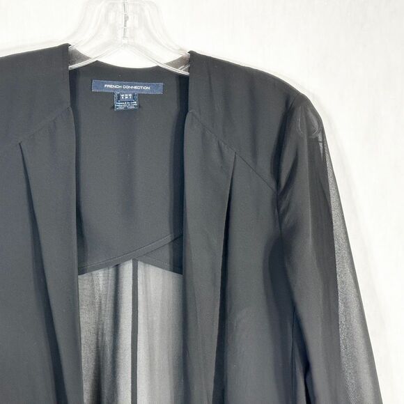 French Connection Size 2 Blazer Jacket Shrug Semi Sheer Black Open Chiffon 1286 - Picture 6 of 11